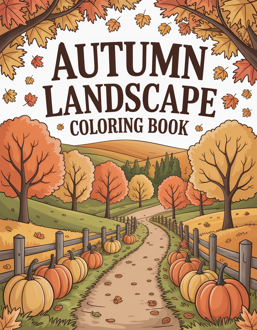 Autumn Landscapes Coloring Book – 150 Pages (Digital Download PDF)