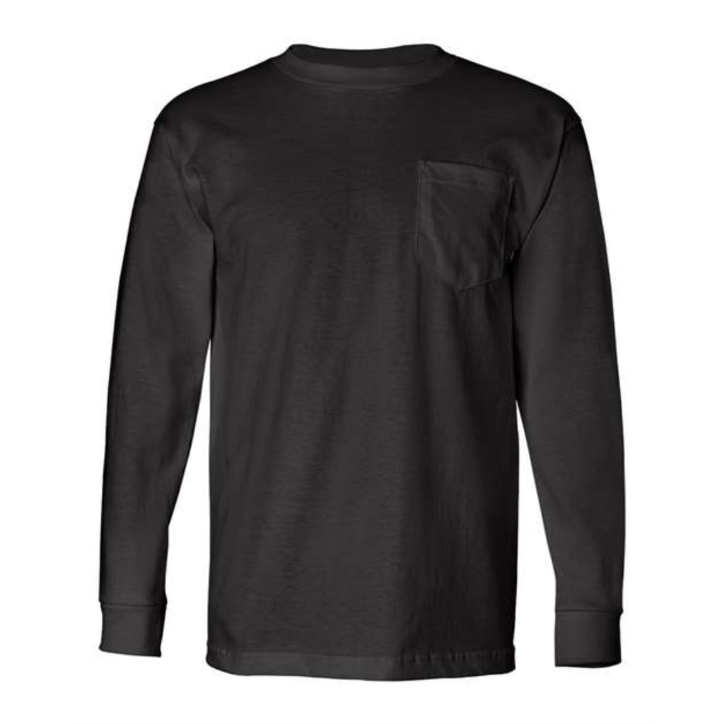Bayside USA-Made Long Sleeve T-Shirt with a Pocket - Black, M