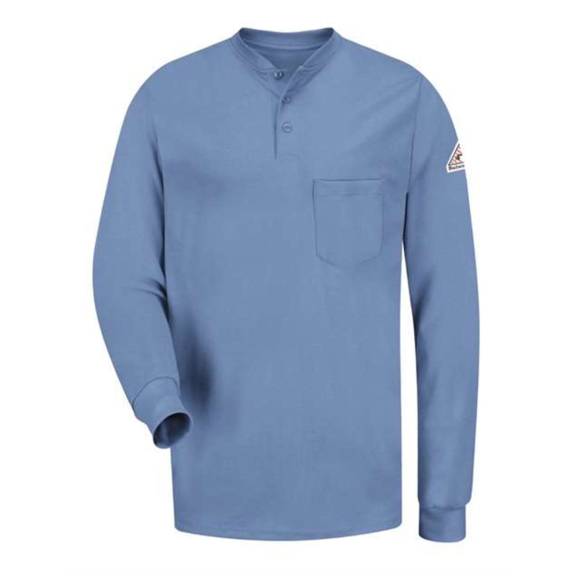 Bulwark Long Sleeve Tagless Henley Shirt - Light Blue, M