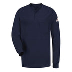 Bulwark Long Sleeve Tagless Henley Shirt - Navy, M