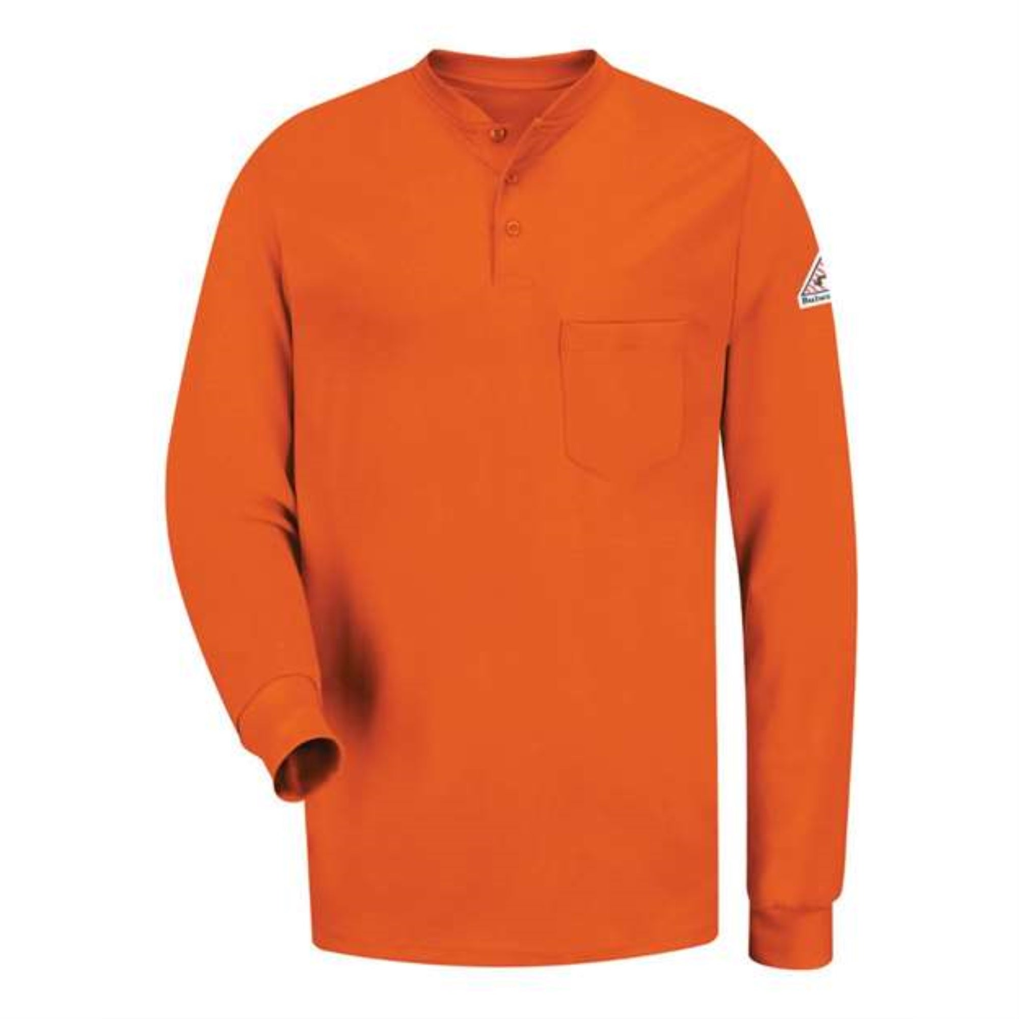 Bulwark Long Sleeve Tagless Henley Shirt - Orange, XL
