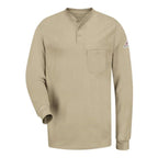 Bulwark Long Sleeve Tagless Henley Shirt - Khaki, M