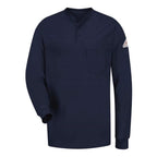 Bulwark Long Sleeve Tagless Henley Shirt - Long Sizes - Navy, LT