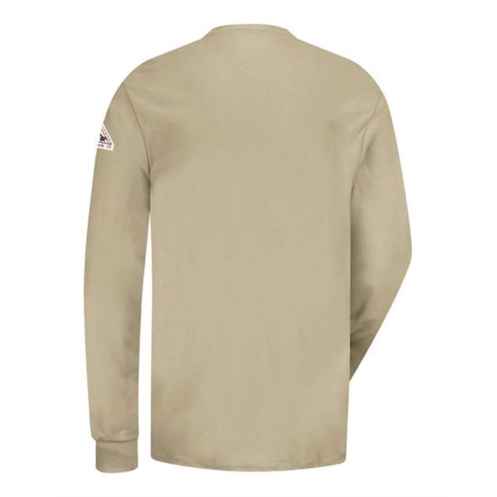 Bulwark Long Sleeve Tagless Henley Shirt - Long Sizes - Khaki, LT