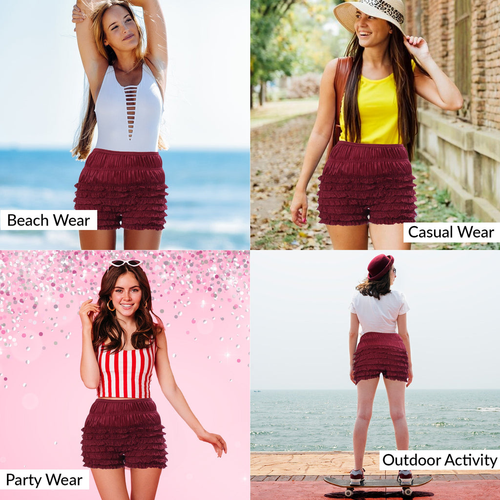 N20 Women's Sexy High Waist Ruffled Petti pants - Wine