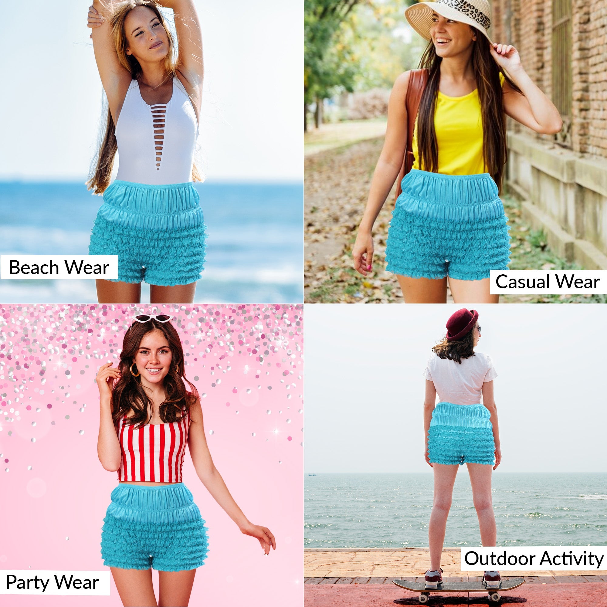 N20 Women's Sexy High Waist Ruffled Petti pants - Turquoise