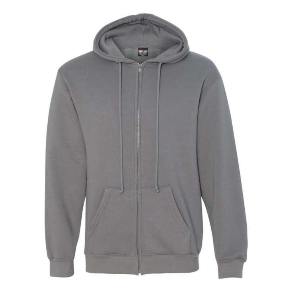 Bayside USA-Made Full-Zip Hooded Sweatshirt - Charcoal, S