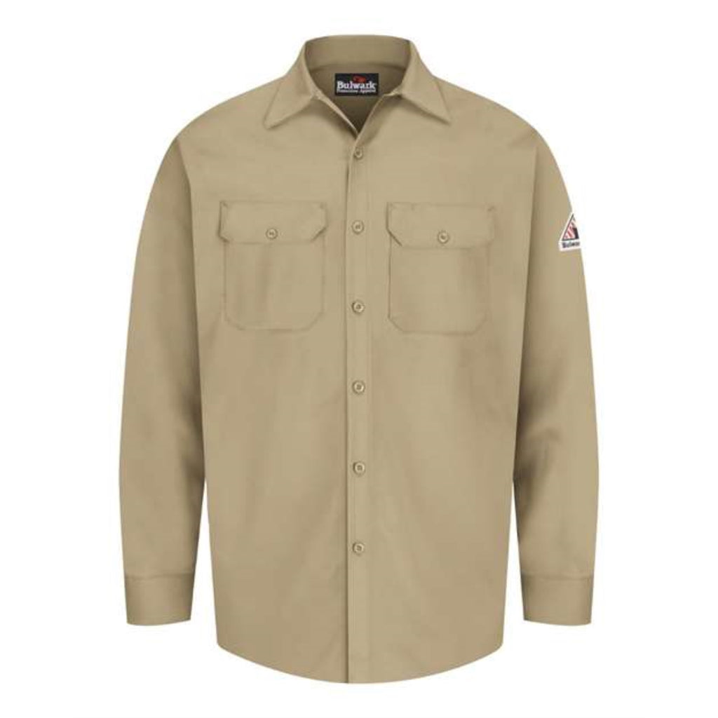 Bulwark Flame Resistant Excel Work Shirt Long Sizes - Khaki, LT