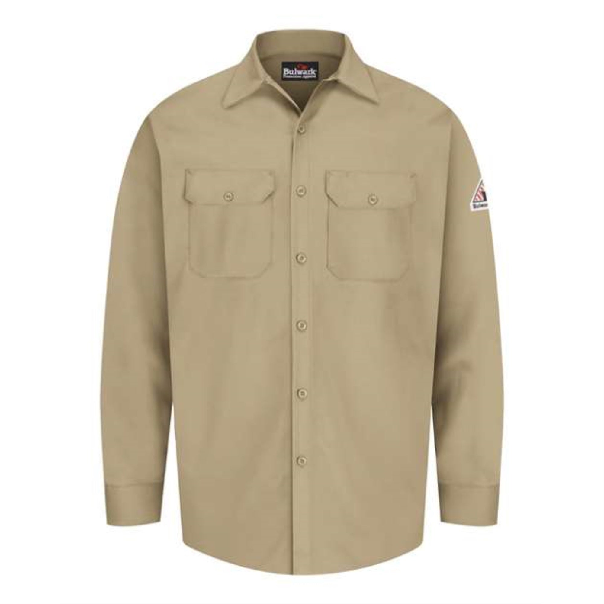 Bulwark Flame Resistant Excel Work Shirt Long Sizes - Khaki, LT