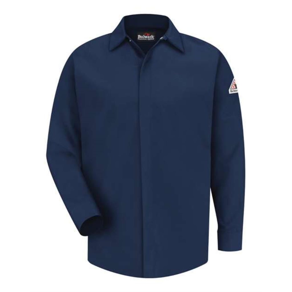 Bulwark Concealed-Gripper Pocketless Work Shirt - Navy, M