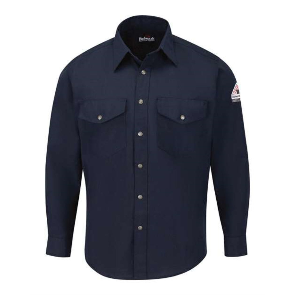 Bulwark Snap-Front Uniform Shirt - Nomex IIIA - 4.5 oz. - Long Sizes - Navy, MT