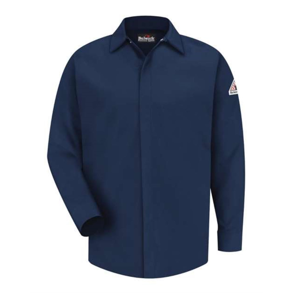 Bulwark Concealed-Gripper Pocketless Long Sleeve Shirt - CoolTouch 2 - Navy, L