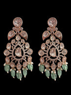 DNS206 Alayna Polki Necklace earrings tika set - light green beads with pearls ( READY TO SHIP )