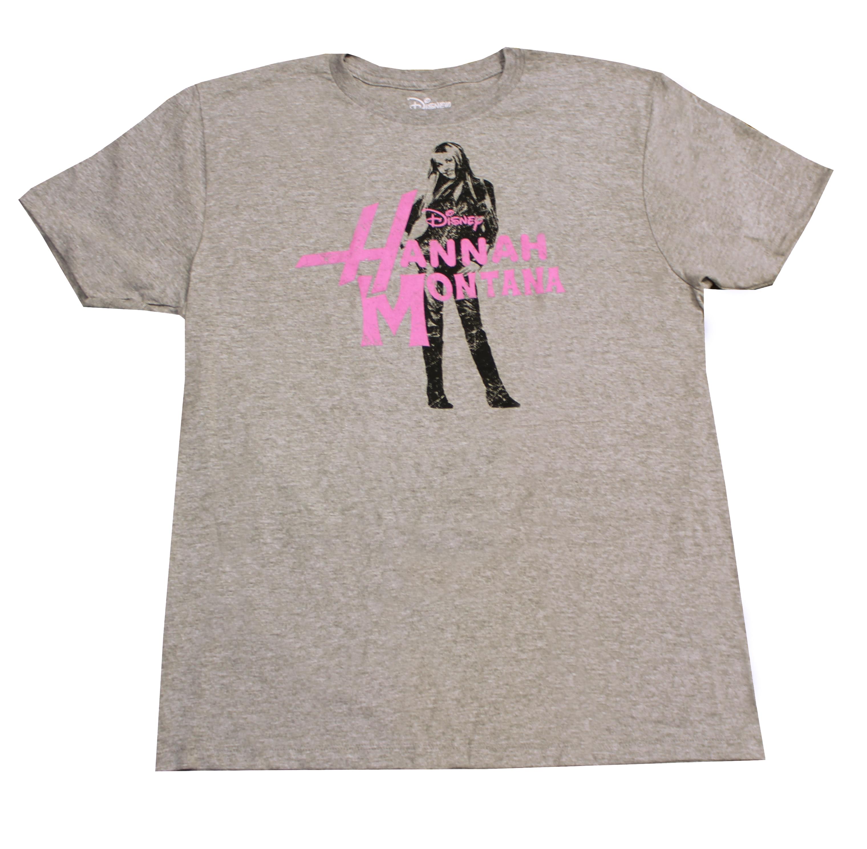 Disney Hannah Montana Hot Pink Logo Grey T-Shirt | Large