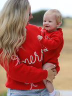 Mom and Me Winter Christmas Red "merry" Pullover Sweater