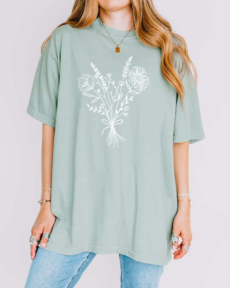 Botanical Bouquet Wildflowers Plant Nature Garment Dyed T Shirt