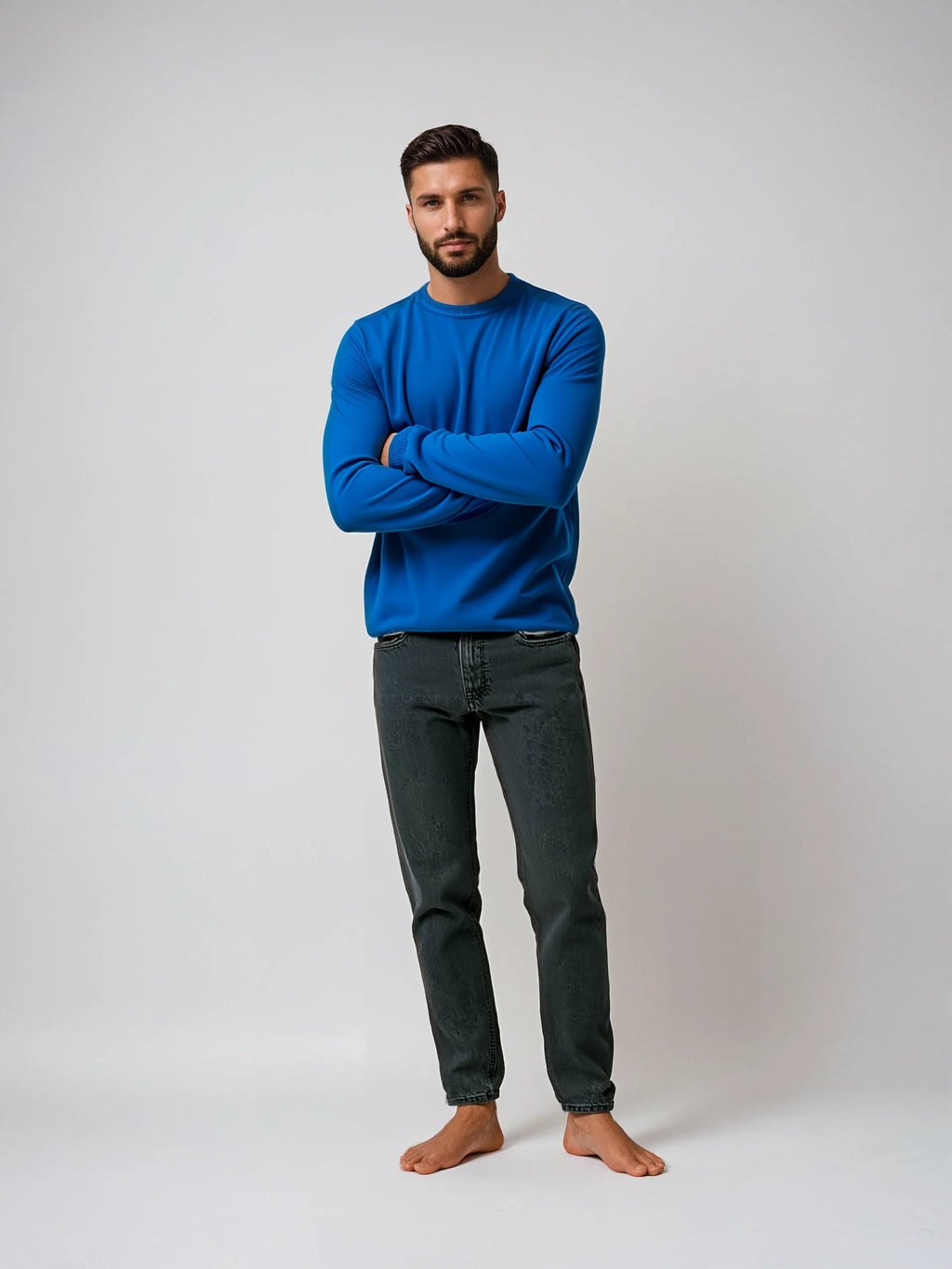 100% Cotton Crew with Blue Contrast Stitching