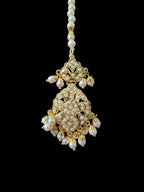 DLN129 jadau rani haar in pearls with earrings tika ( READY TO SHIP )