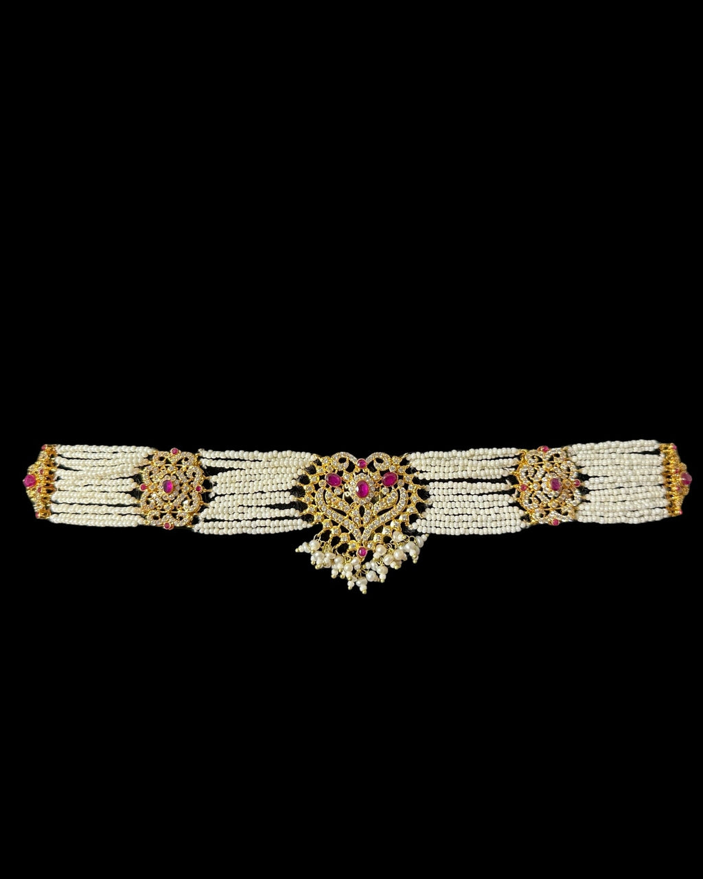 BR465 RAABYA ruby and pearl with zircon bridal choker set with earrings tika ( READY TO SHIP )