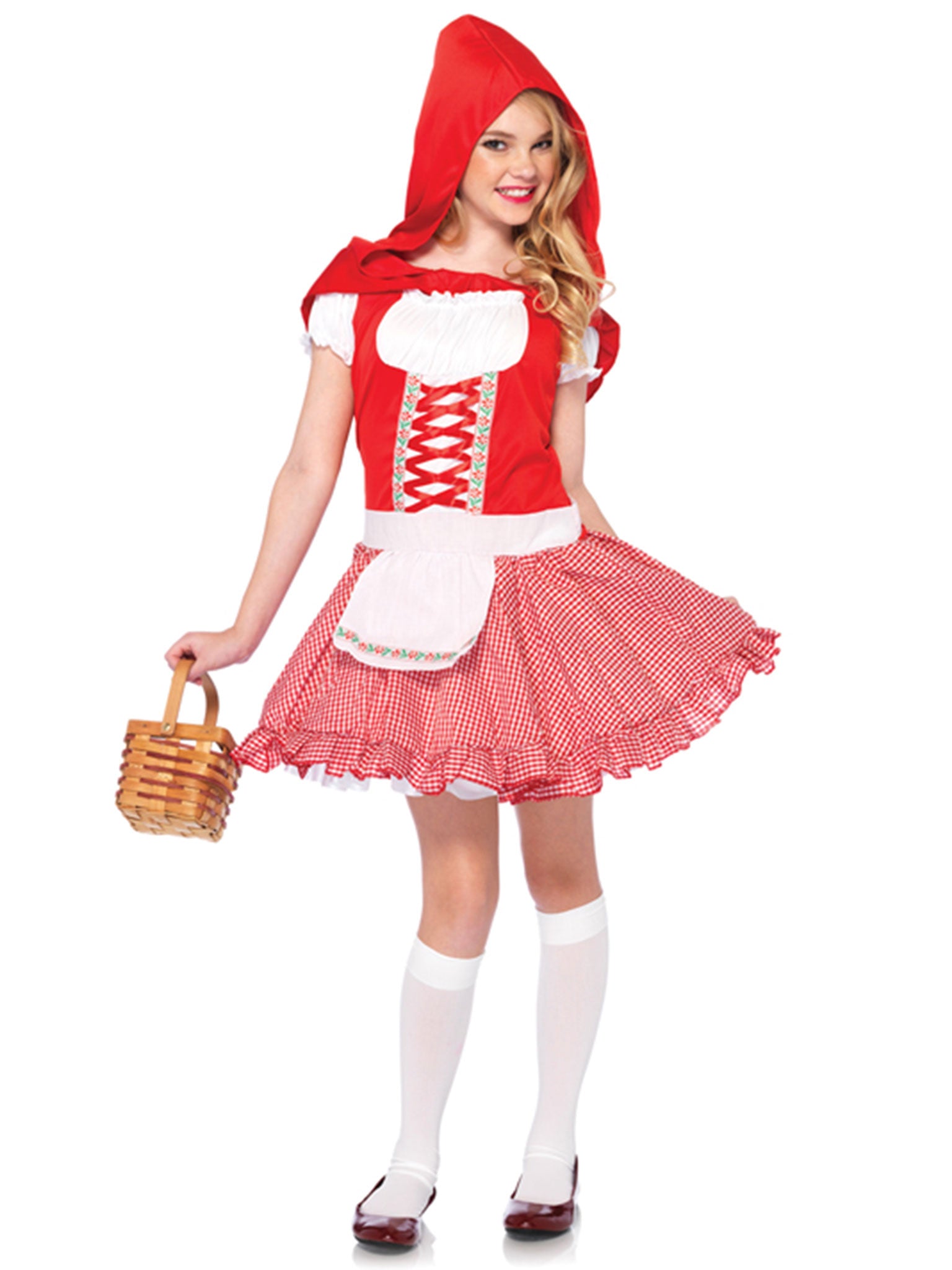 2PC.Lil Miss Red,peasant apron dress and matching cape LARGE RED/WHITE