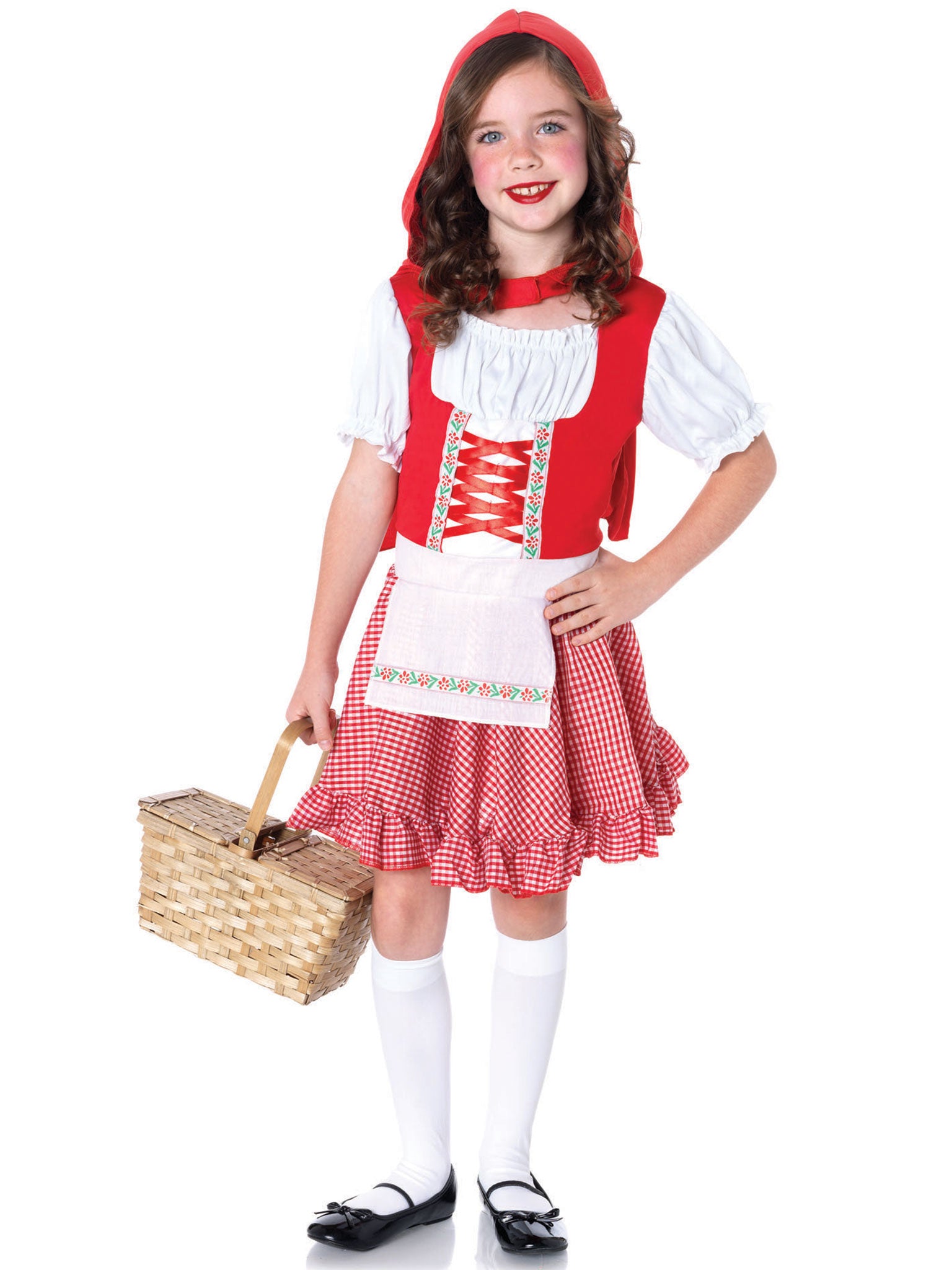 2PC.Lil Miss Red,peasant apron dress and matching cape LARGE RED/WHITE