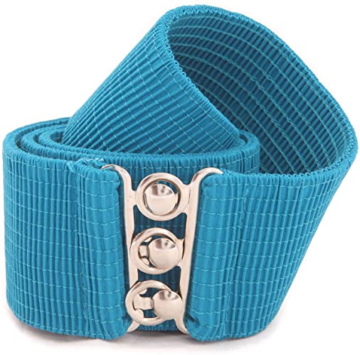 Belts Women's Vintage Belt with Elastic Cinch Stretch Waist and Metal Hook - Peacock Blue malcomodes-biz.myshopify.com