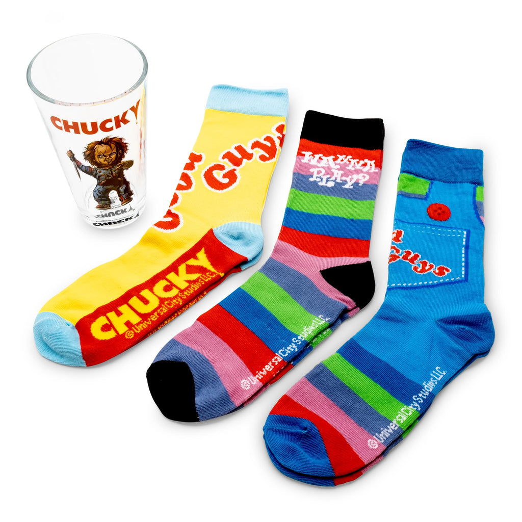childs Play chucky Pint glass and Sock Bundle