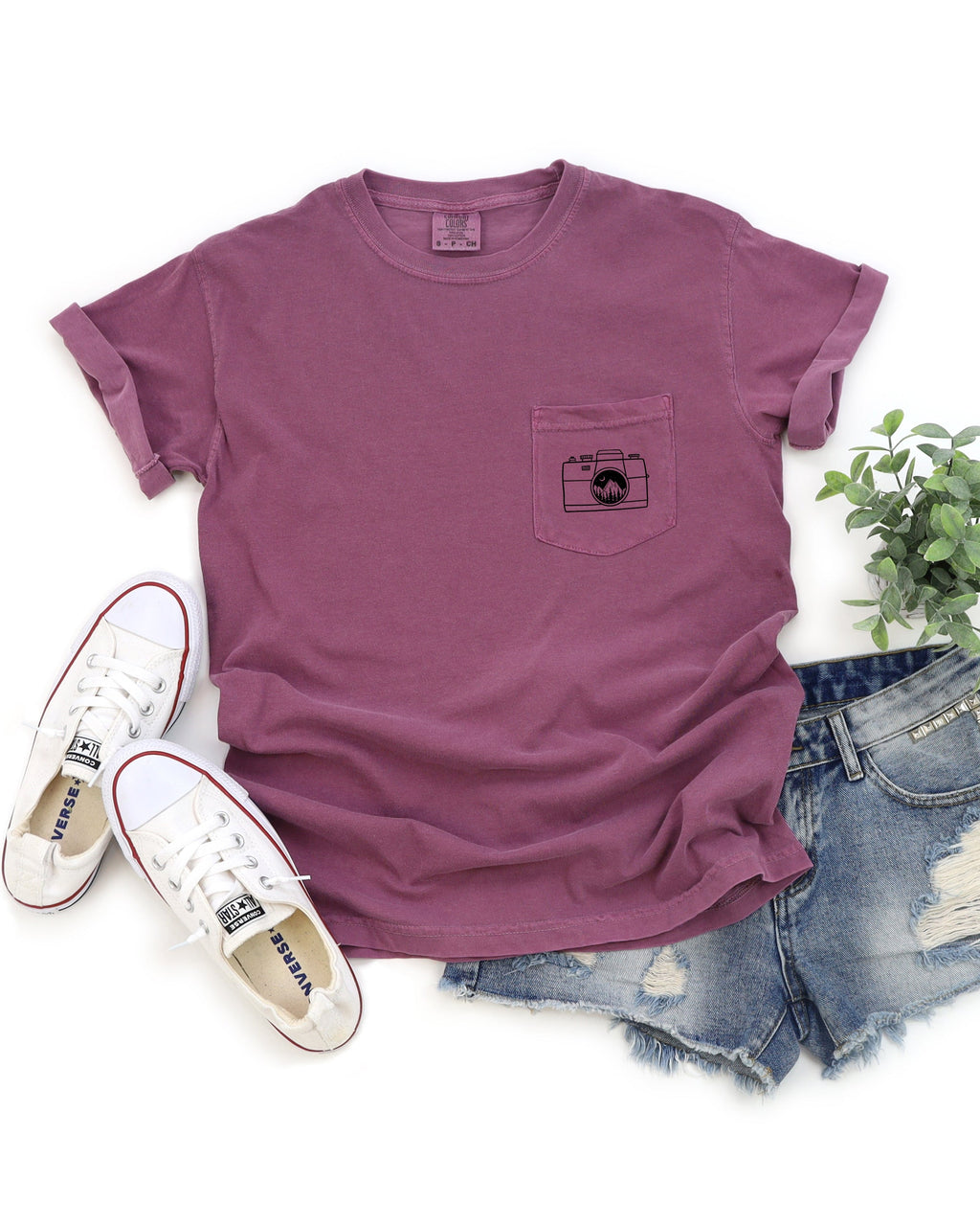 Camera & Mountain Comfort Colors Pocket T Shirt