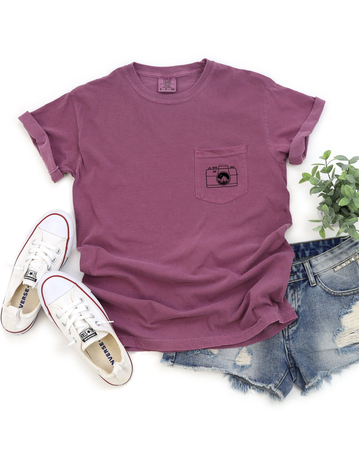 Camera & Mountain Comfort Colors Pocket T Shirt