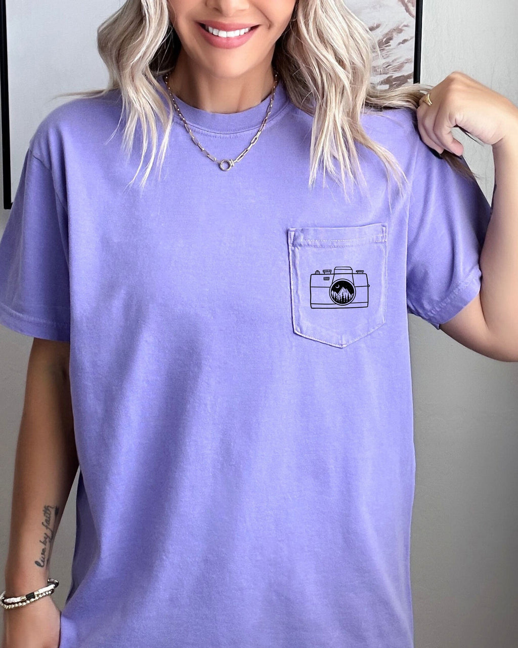Camera & Mountain Comfort Colors Pocket T Shirt