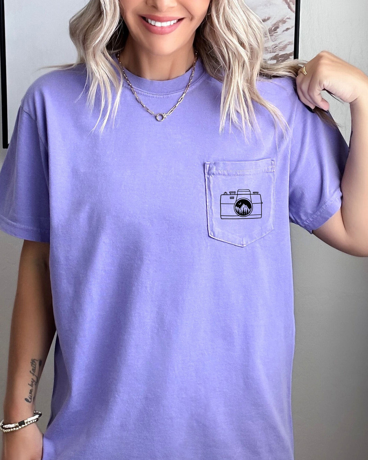 Camera & Mountain Comfort Colors Pocket T Shirt