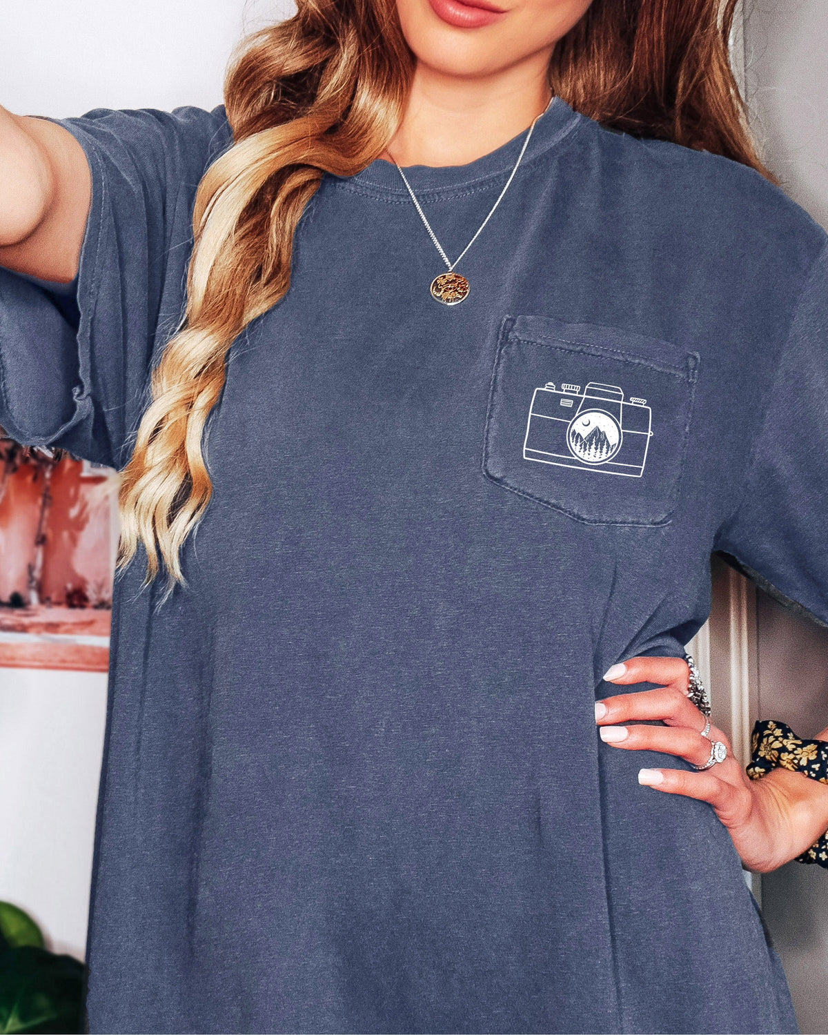 Camera & Mountain Comfort Colors Pocket T Shirt