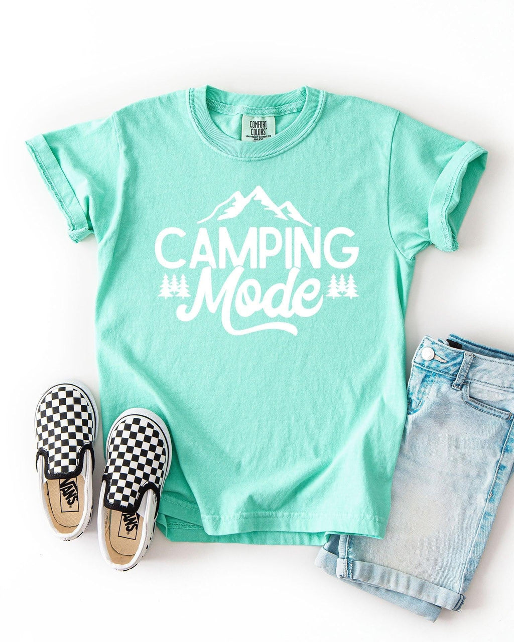 Camping Mode Kids Garment-Dyed T-Shirt – Nature Hiking Youth Outdoor Adventure Tee