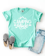 Camping Mode Kids Garment-Dyed T-Shirt – Nature Hiking Youth Outdoor Adventure Tee