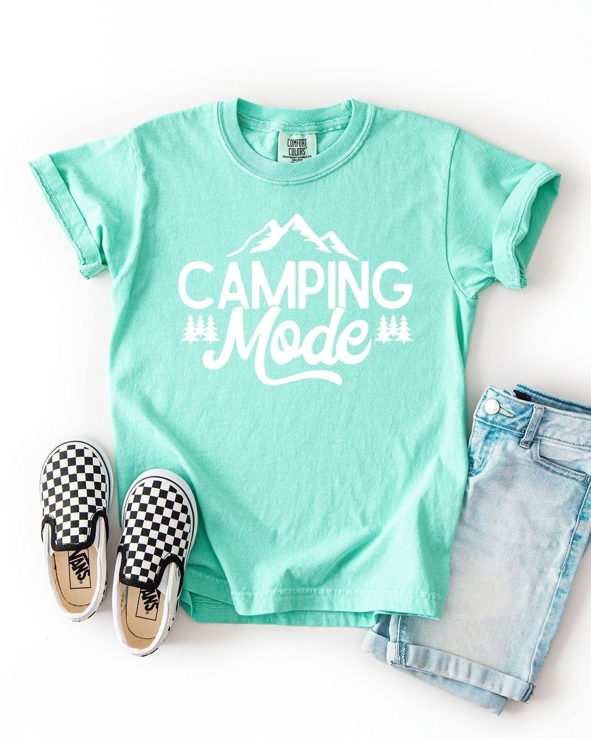 Camping Mode Kids Garment-Dyed T-Shirt – Nature Hiking Youth Outdoor Adventure Tee