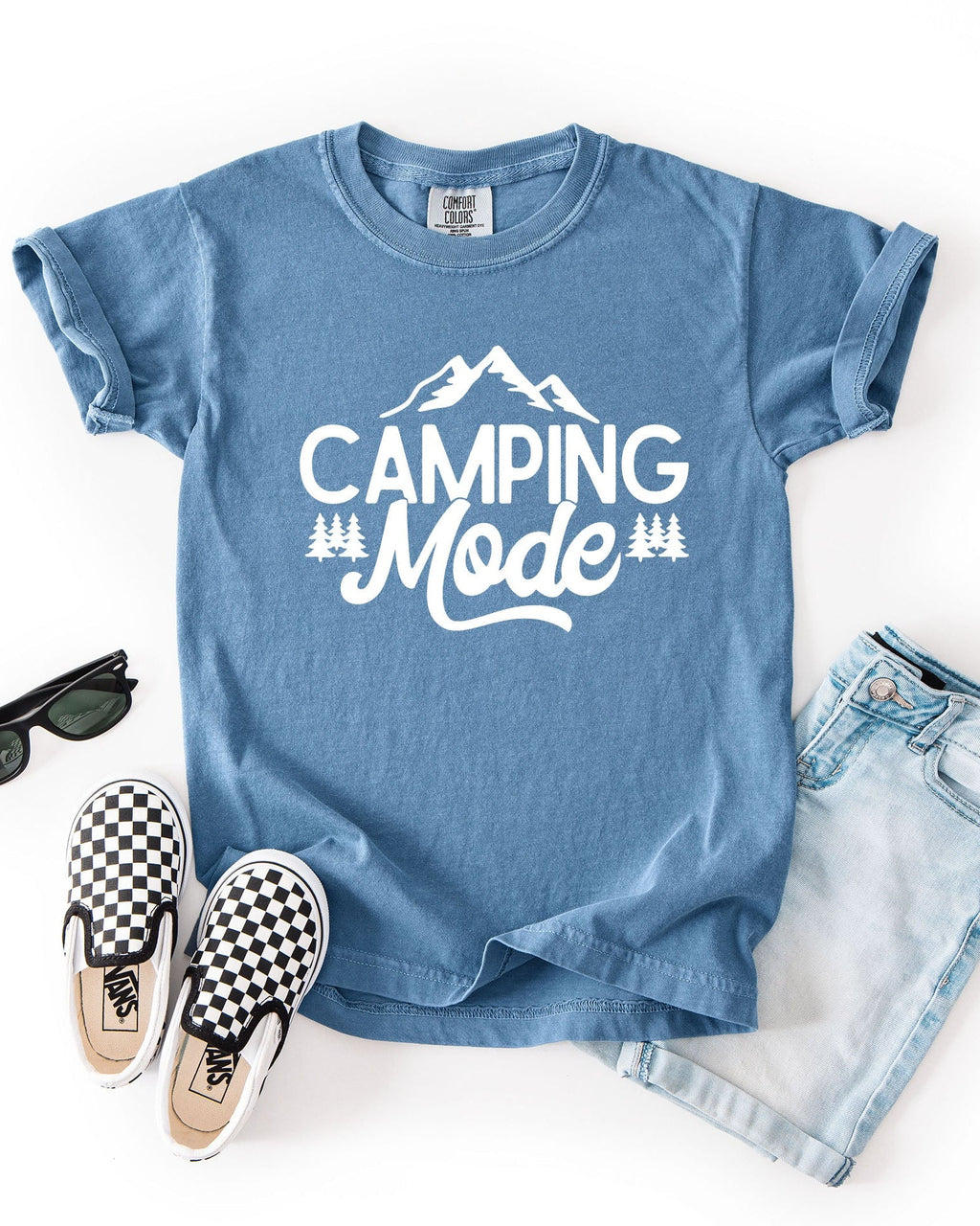 Camping Mode Kids Garment-Dyed T-Shirt – Nature Hiking Youth Outdoor Adventure Tee