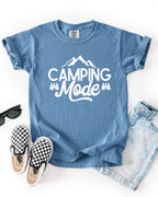 Camping Mode Kids Garment-Dyed T-Shirt – Nature Hiking Youth Outdoor Adventure Tee