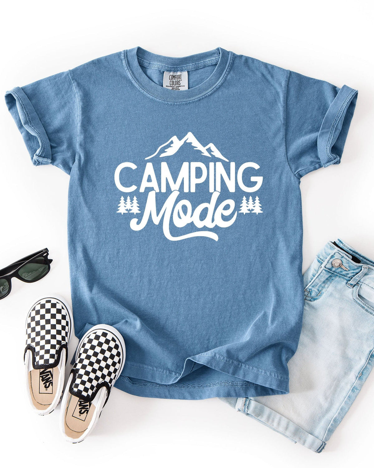 Camping Mode Kids Garment-Dyed T-Shirt – Nature Hiking Youth Outdoor Adventure Tee