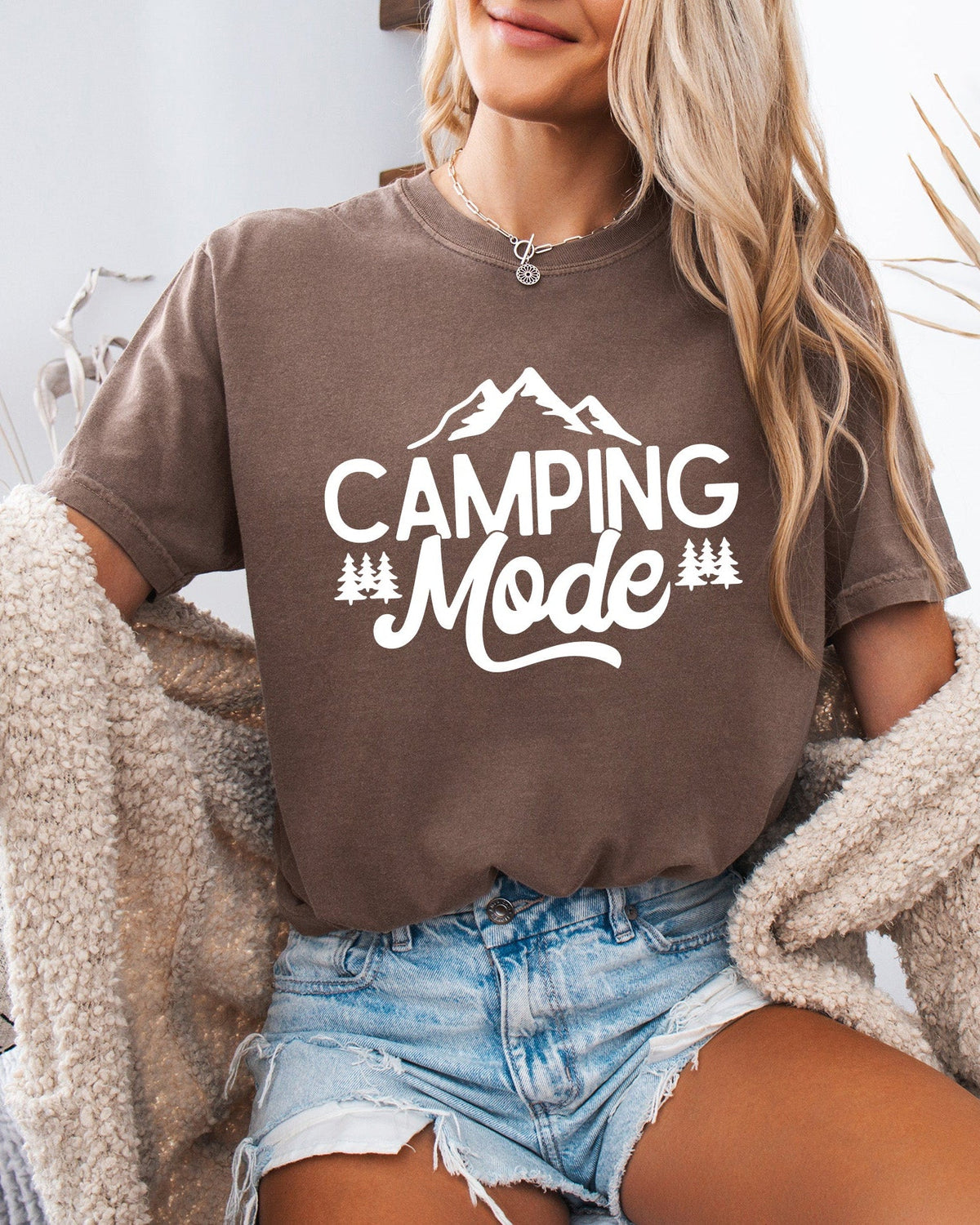 Camping Mode Nature Garment Dyed T-Shirt – Hiking Outdoor Adventure Graphic Tee