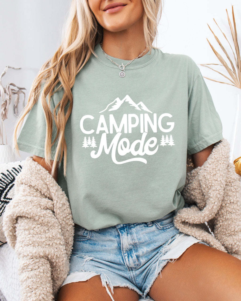Camping Mode Nature Garment Dyed T-Shirt – Hiking Outdoor Adventure Graphic Tee
