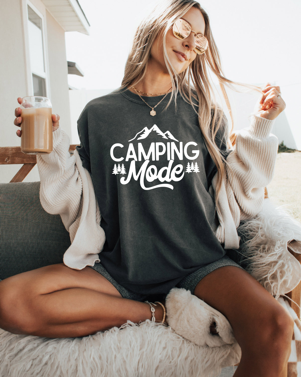 Camping Mode Nature Garment Dyed T-Shirt – Hiking Outdoor Adventure Graphic Tee