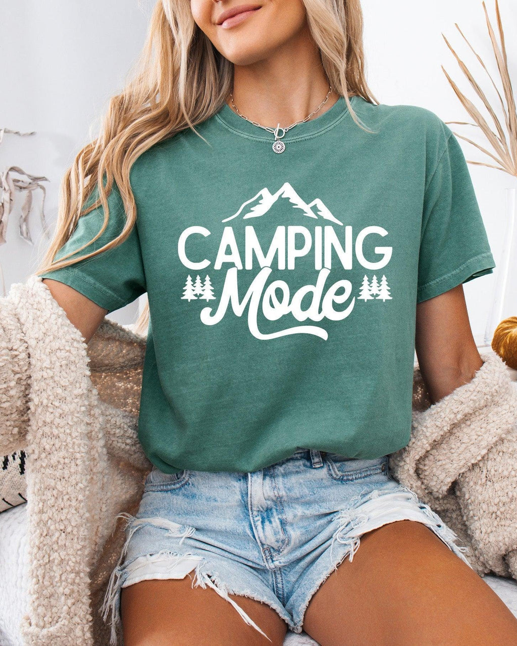 Camping Mode Nature Garment Dyed T-Shirt – Hiking Outdoor Adventure Graphic Tee