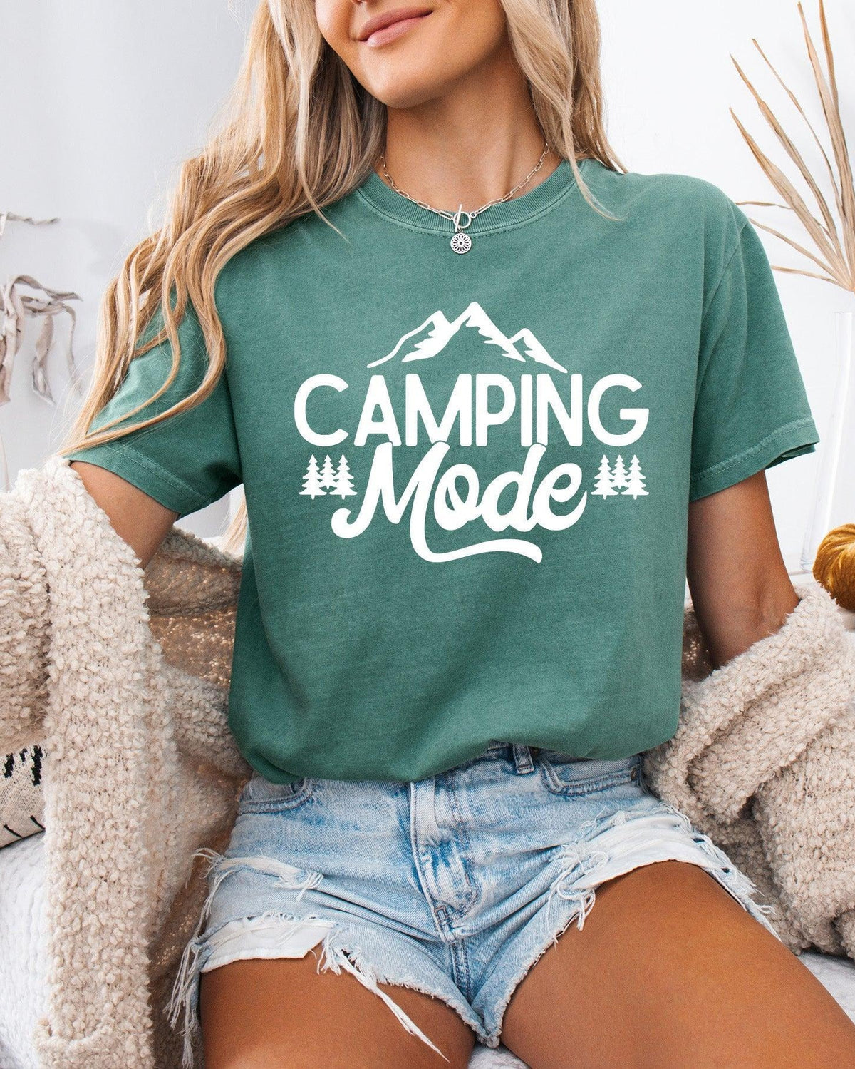 Camping Mode Nature Garment Dyed T-Shirt – Hiking Outdoor Adventure Graphic Tee