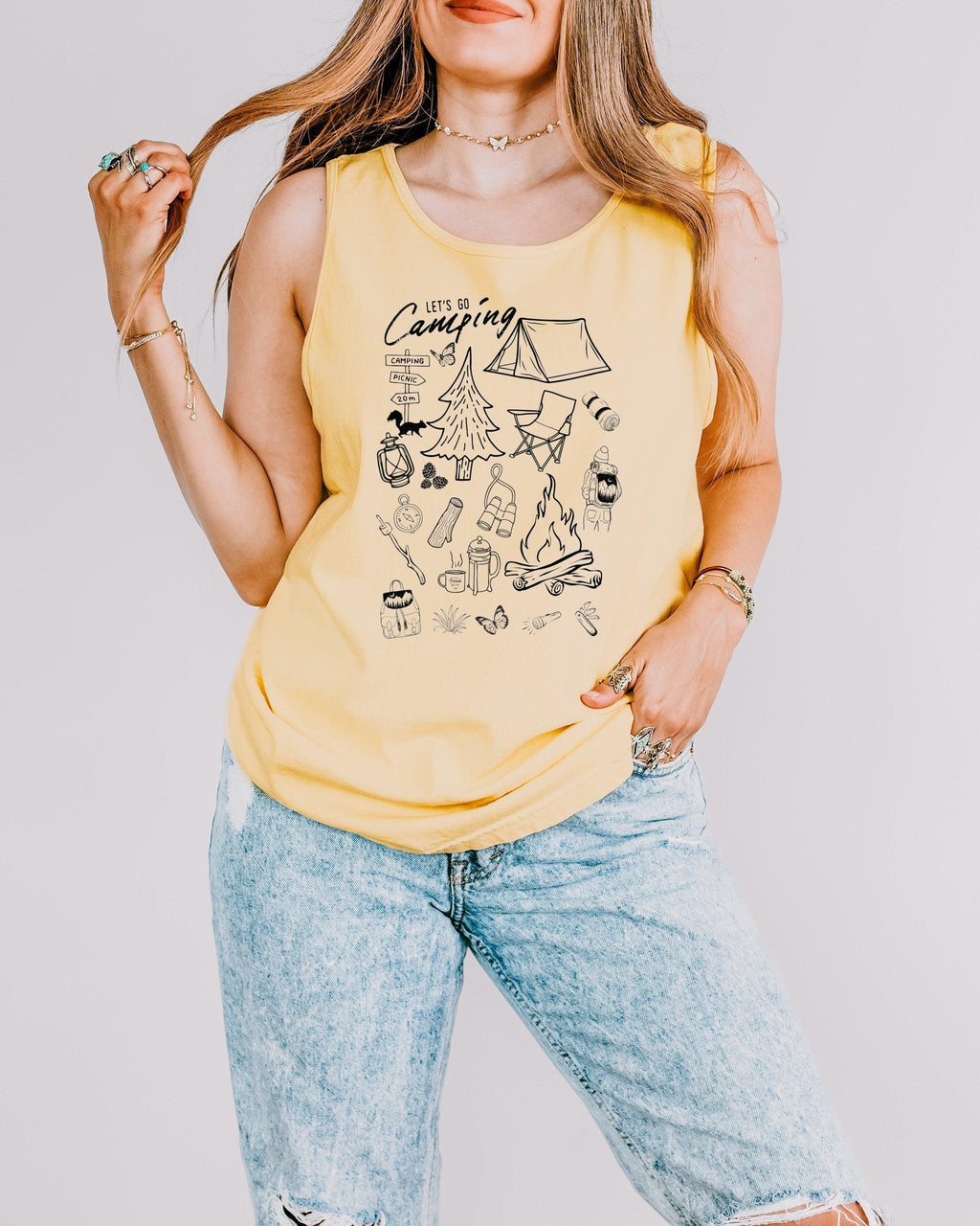 Camping Mountain Sketch Comfort Colors Tank Top – Hiking Nature Outdoor Graphic