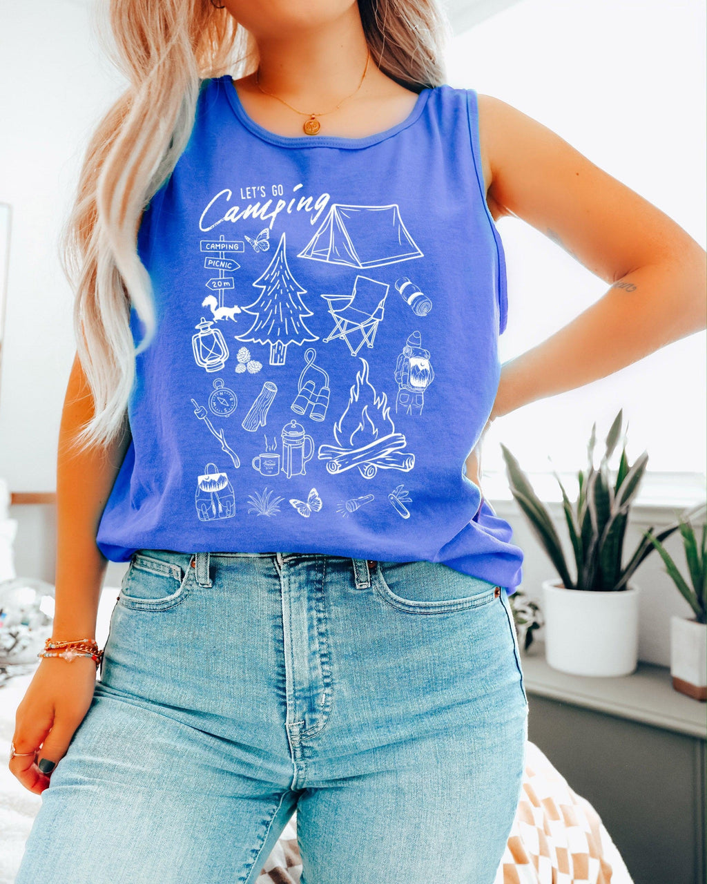 Camping Mountain Sketch Comfort Colors Tank Top – Hiking Nature Outdoor Graphic