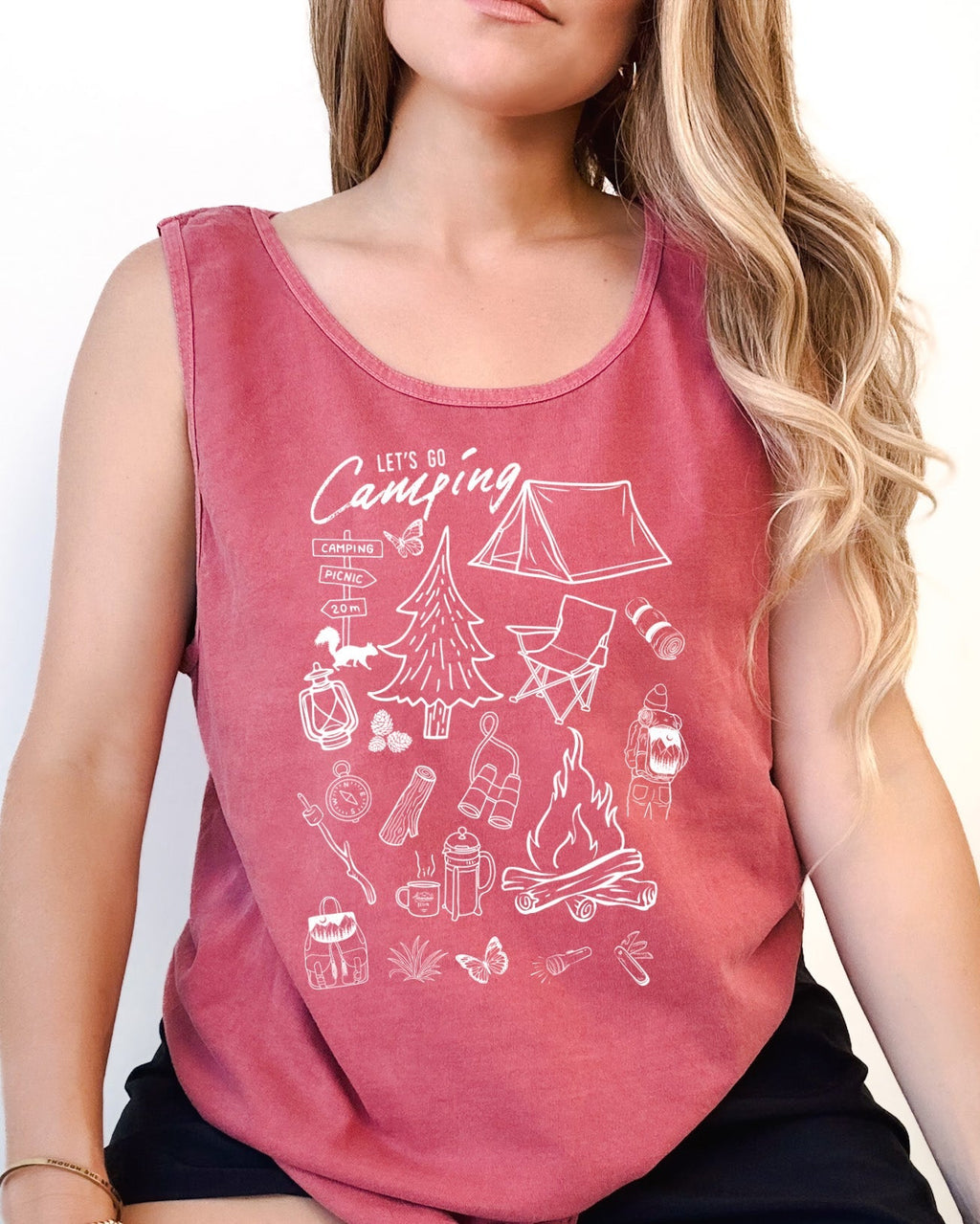 Camping Mountain Sketch Comfort Colors Tank Top – Hiking Nature Outdoor Graphic
