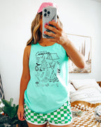 Camping Mountain Sketch Comfort Colors Tank Top – Hiking Nature Outdoor Graphic