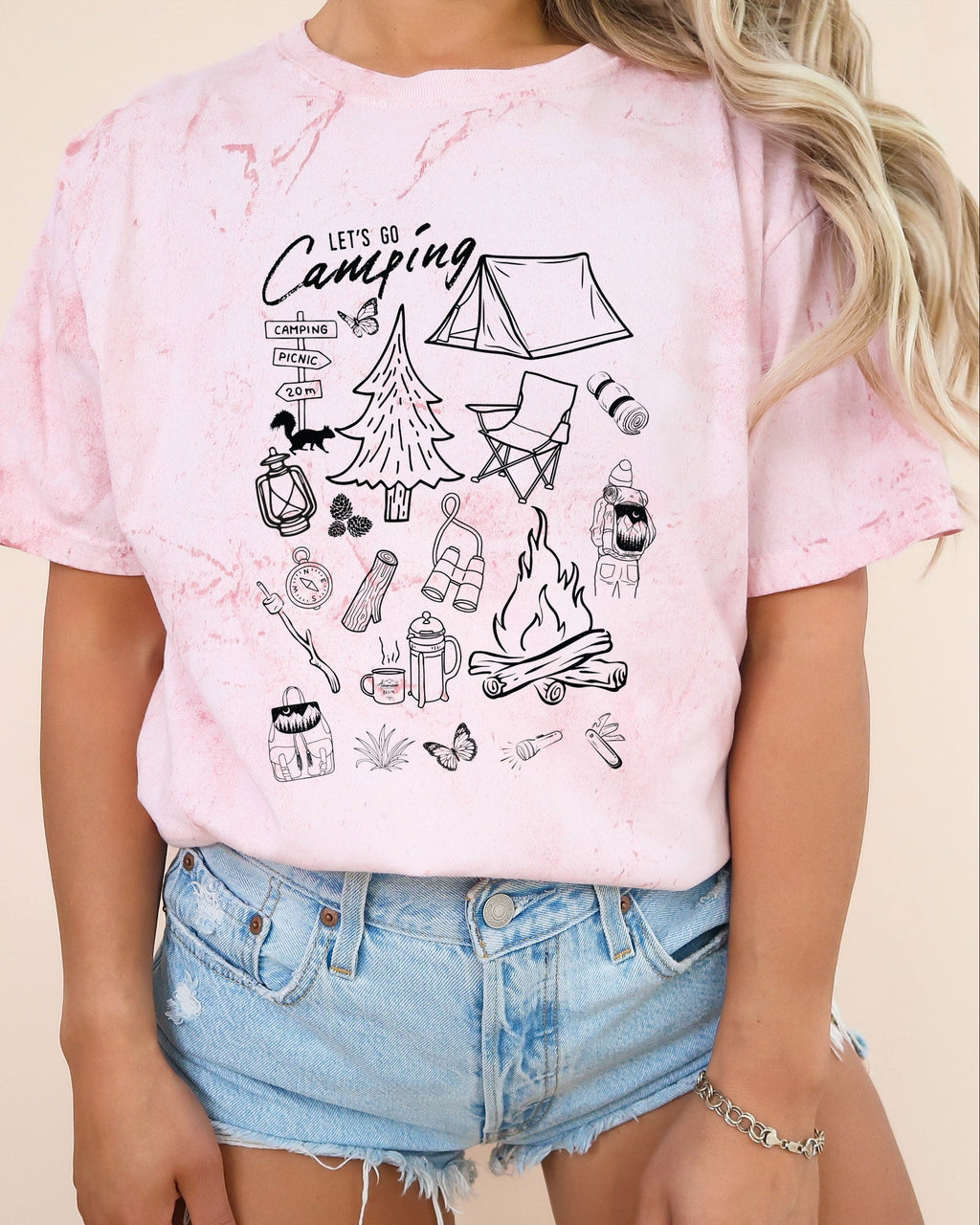 Camping Sketch Nature Garment Dyed Shirt – Hiking Outdoor Adventure Graphic Tee