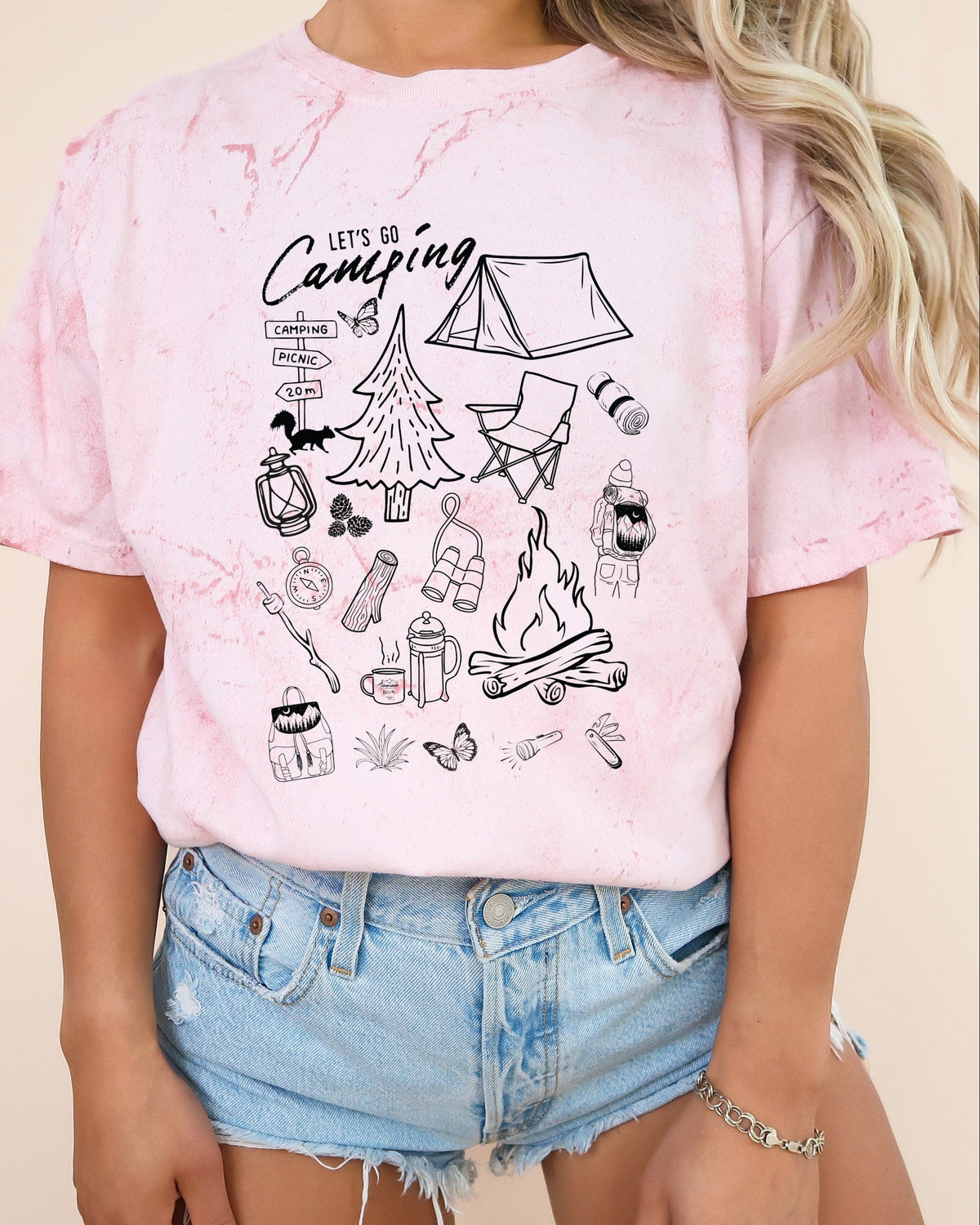 Camping Sketch Nature Garment Dyed Shirt – Hiking Outdoor Adventure Graphic Tee