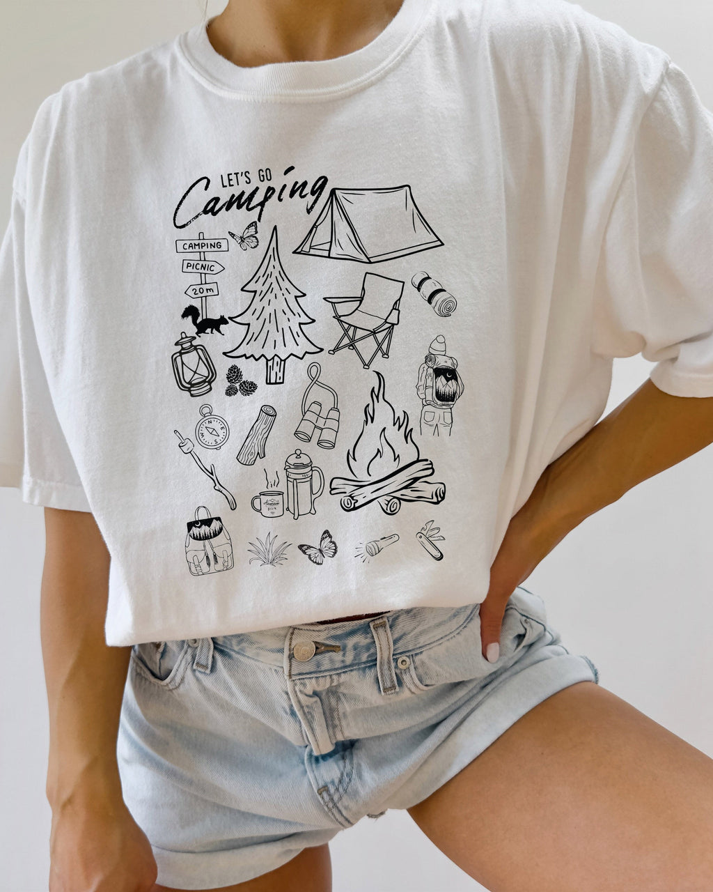 Camping Sketch Nature Garment Dyed Shirt – Hiking Outdoor Adventure Graphic Tee